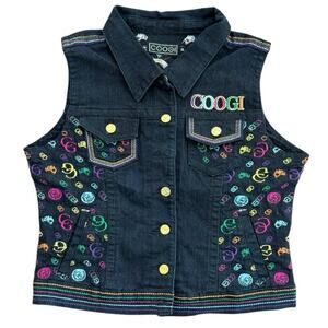 Vintage Coogi Women's Denim Embroidered Y2K Kidcore Logo Whimsygoth Vest Size XL